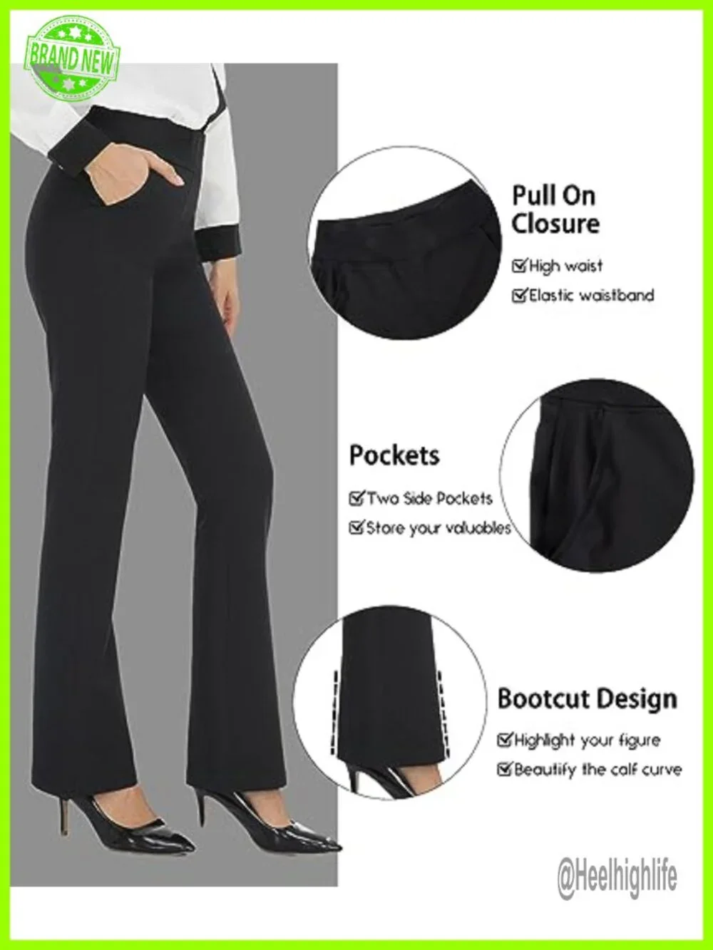 High Waisted Bootcut Dress Pants Pull On Yoga Work Slacks Pockets